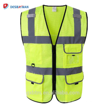 Atacado Personalizado Logotipo Impresso Hi-vis Gilet Segurança Colete Amarelo Malha ANSI Reflexivo Alta Visibilidade Vest com ID Bolsos